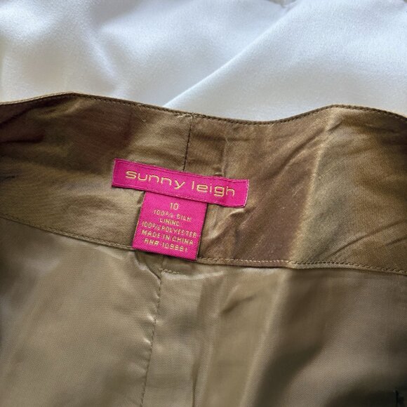 Vintage Sunny Leigh 100% Silk Cropped Pants Womens Size 10 Brown Pockets Y2K - Picture 5 of 12